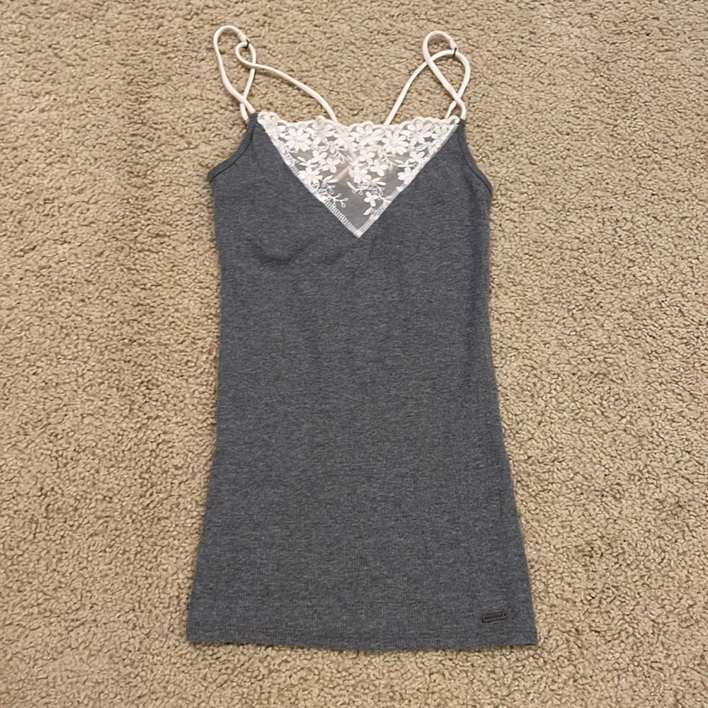 Strappy Lacy Tank (Grey/Cream lace)